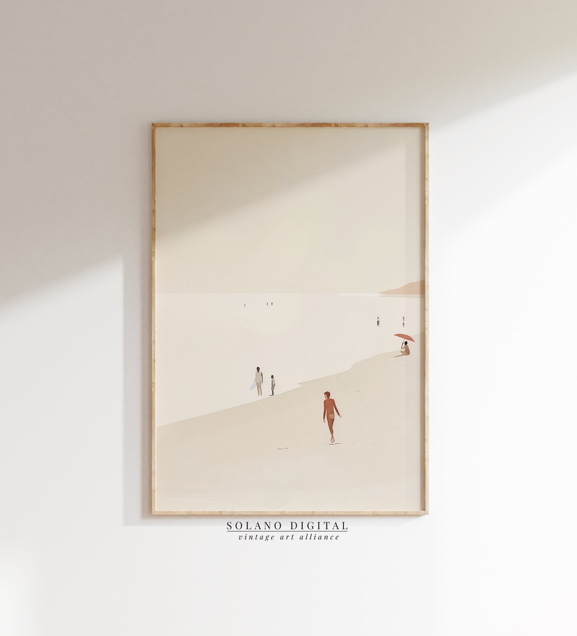Minimalist Beach Figures Walking Neutral Coastal Decor Poster