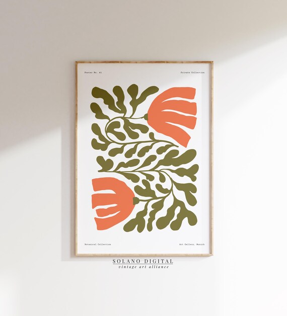 Modern Botanical Wall Art Print Abstract Coral Flower Poster Minimalist Boho Decor For Living Room