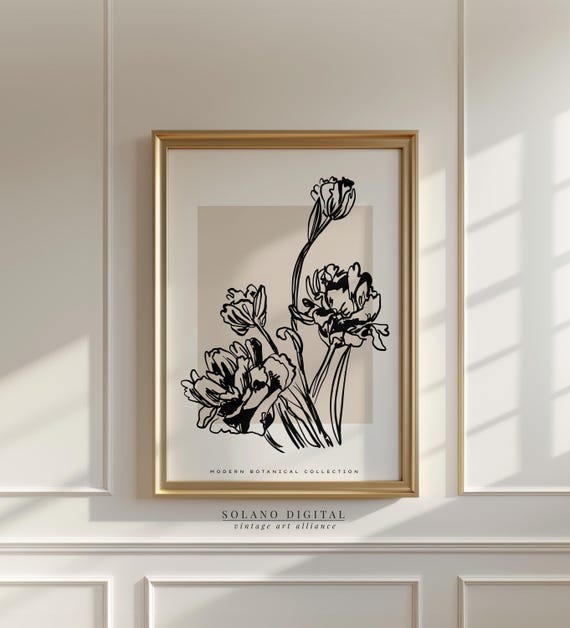 Modern Botanical Wall Art Minimalist Line Drawing Flowers Neutral Boho Home Decor