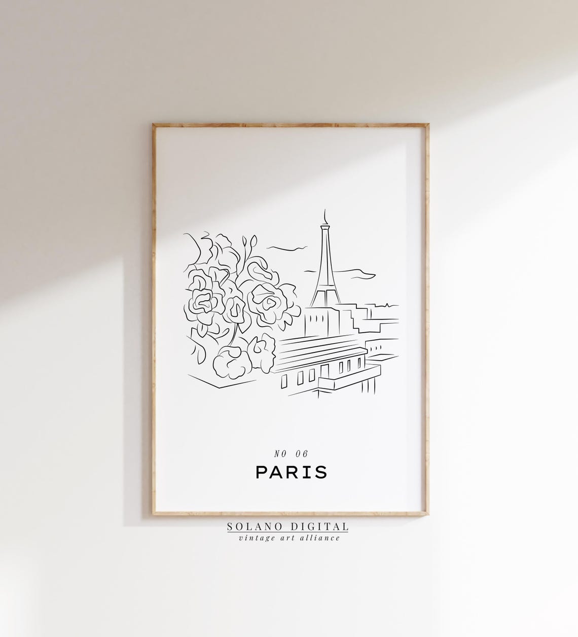 Paris Eiffel Tower And Roses Line Sketch Travel Poster No 06
