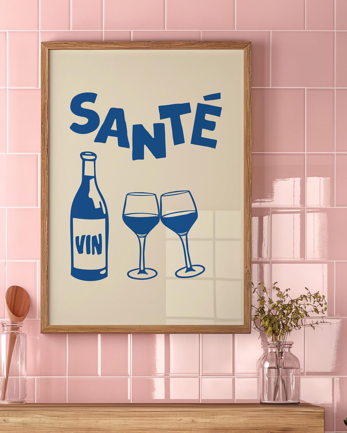 Sante Blue Wine Bottle Glasses Bold French Toast Kitchen Poster - Image 2