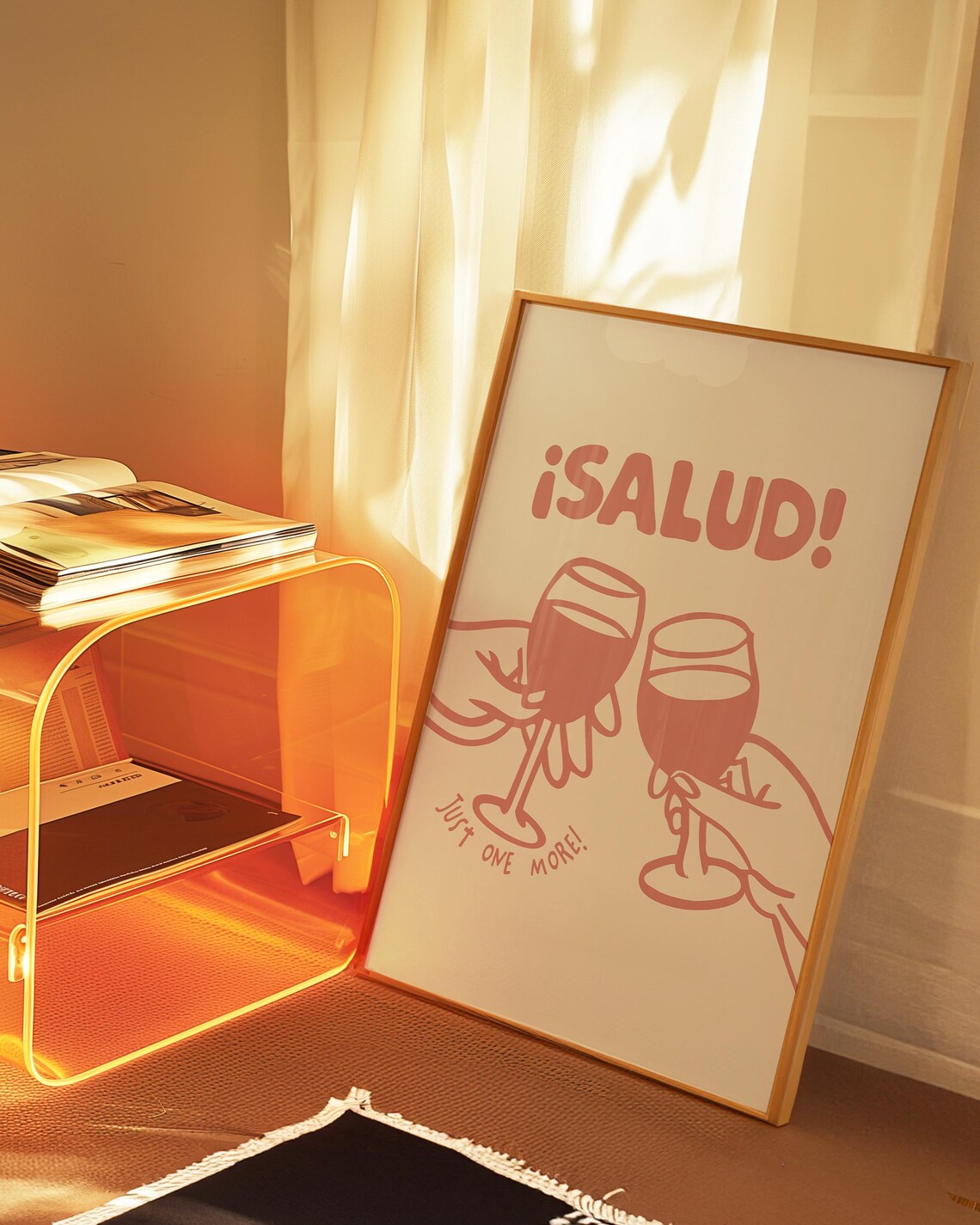Salud Just One More Blush Pink Toast Cheers Wine Bar Cart Poster - Image 2