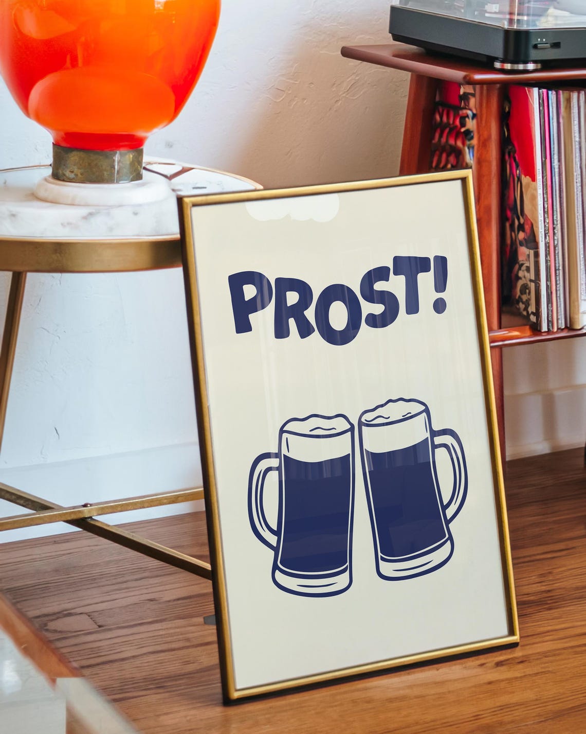 Navy Blue Prost Beer Mug Cheers Retro Oktoberfest Bar Decor Poster - Image 3