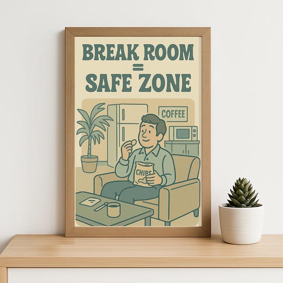 Retro Office Poster Break Room Safe Zone Funny Art Print 70s Style Decor