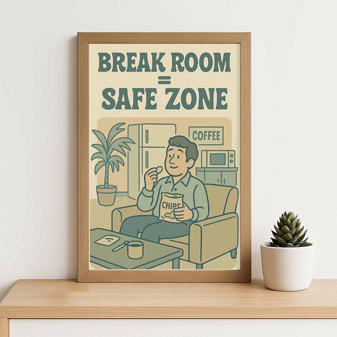 Retro Office Poster Break Room Safe Zone Funny Art Print 70s Style Decor