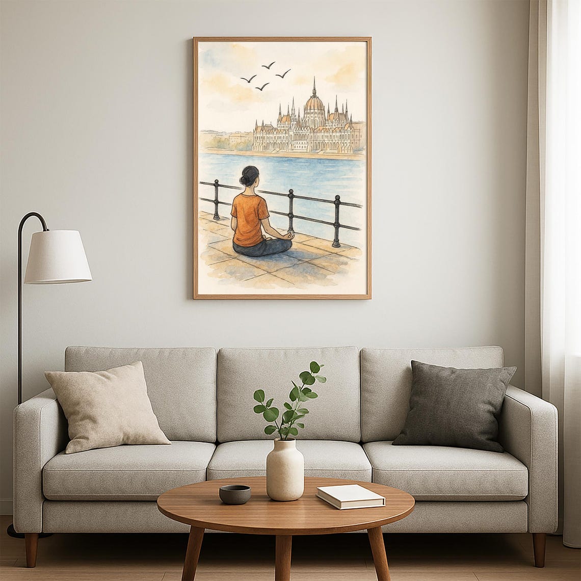 Woman Meditating by the River Before a Grand Domed Palace Poster - Image 4