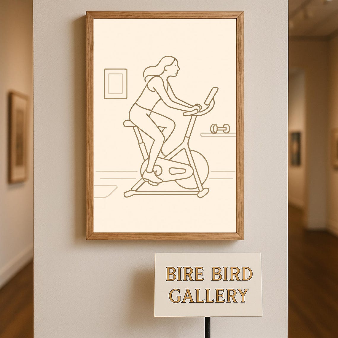 Minimalist Line Art Of Woman On Exercise Bike Home Workout Fitness Poster Modern Gym Wall Print Simple Healthy Lifestyle Decor