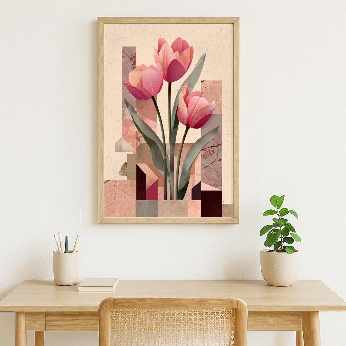 Abstract Pink Tulip Collage Modern Geometric Floral Wall Poster - Image 4