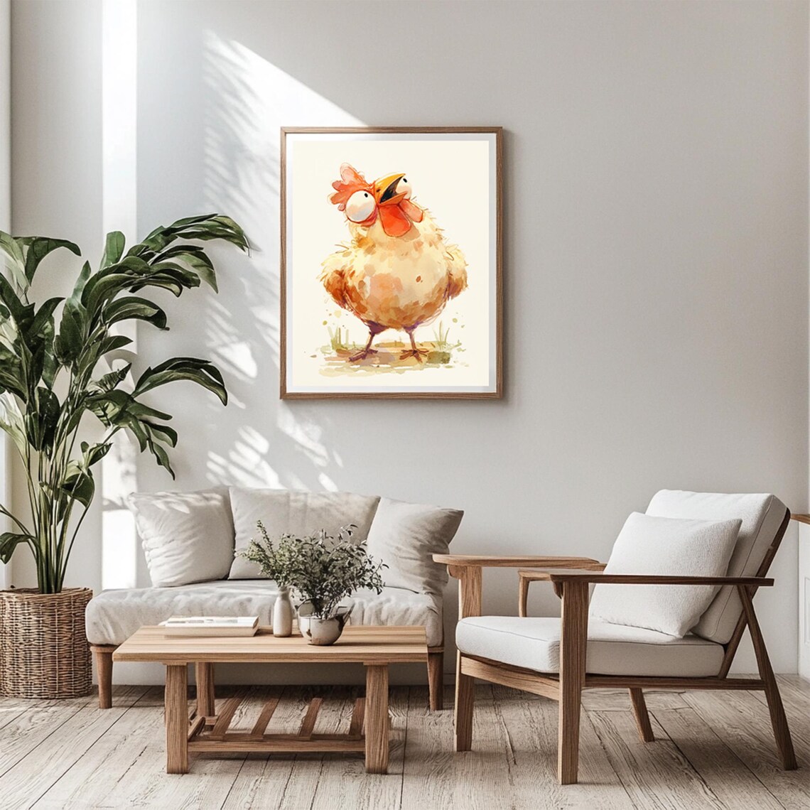 Funny Wide Eyed Chicken Watercolor Humor Kitchen Animal Wall Art - Image 3