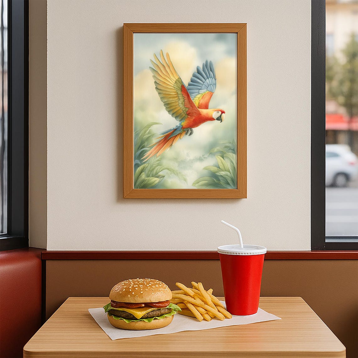 Scarlet Macaw in Flight Colorful Parrot Watercolor Jungle Poster - Image 4