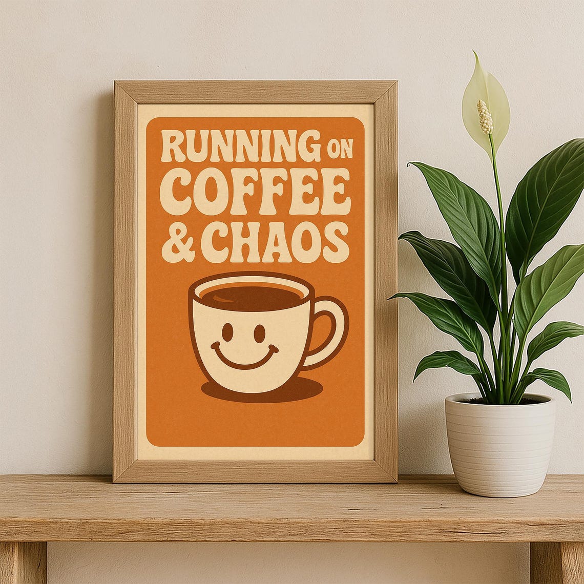Running On Coffee Chaos Poster Funny Retro Wall Art 70s Groovy Kitchen Print - Image 3