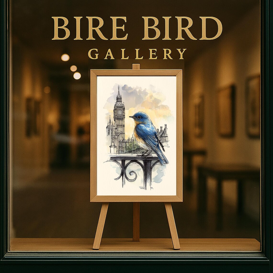 Sweet Bluebird Big Ben London Skyline Bird Watercolor Poster - Image 5