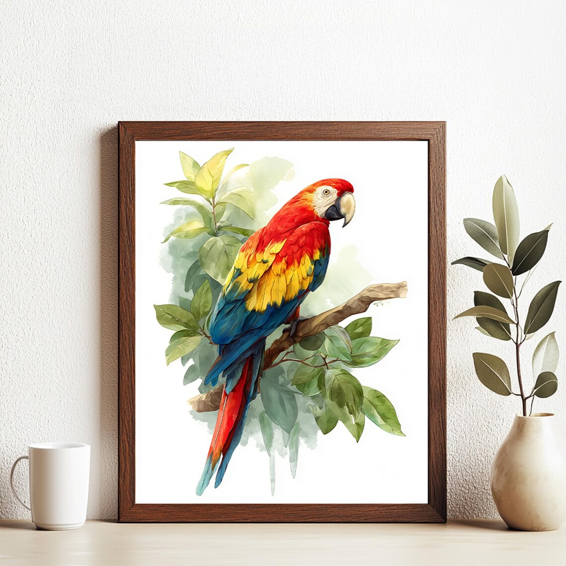 Colorful Parrot Wall Art Tropical Jungle Bird Boho Animal Poster Macaw Illustration For Nursery Decor