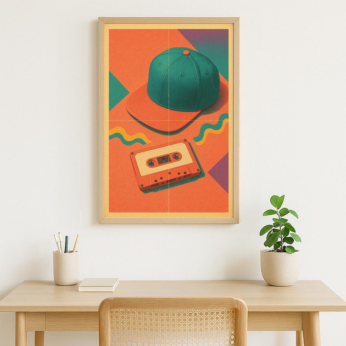 Retro 90s Cassette Tape And Baseball Cap Hip Hop Pop Art Poster - Image 4