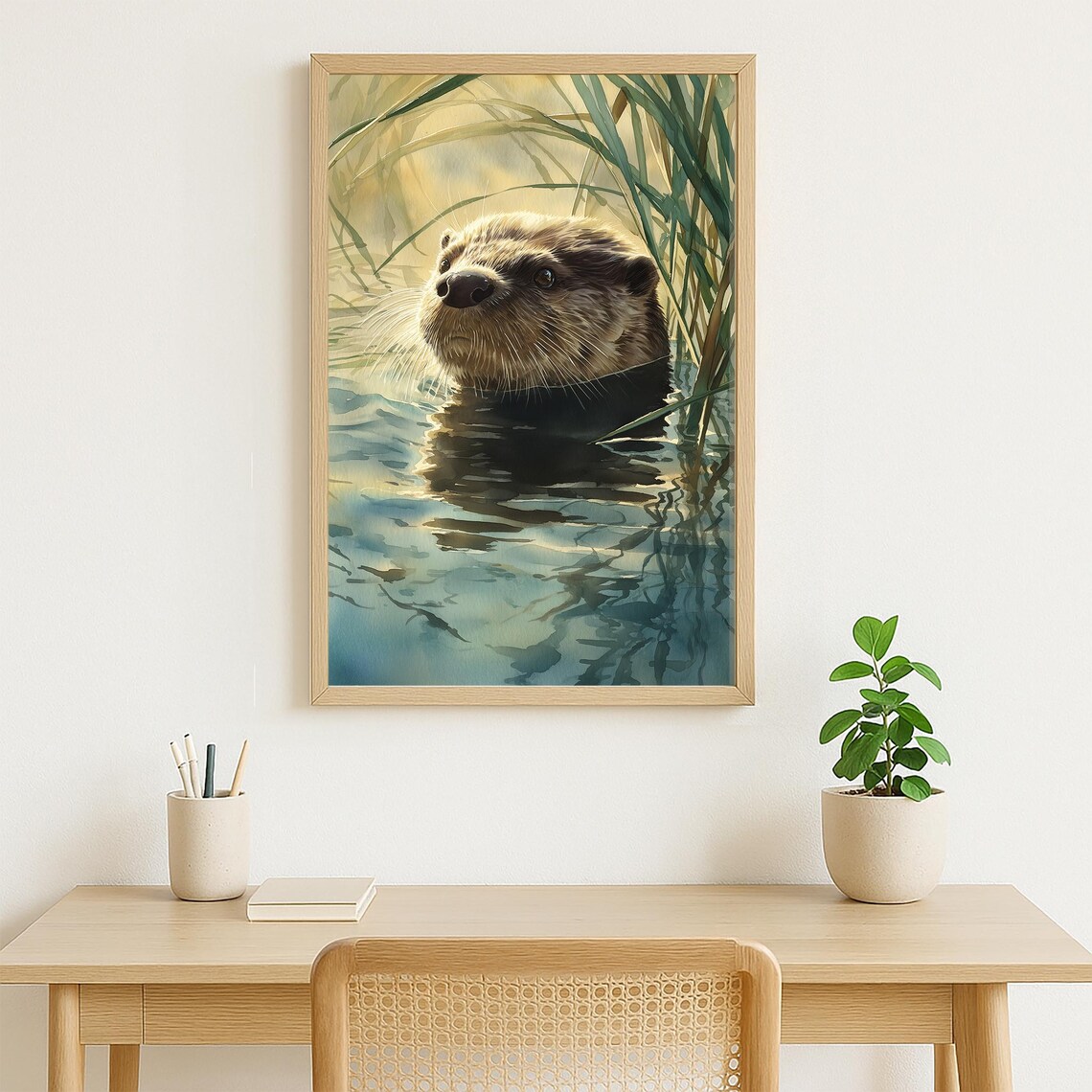 Adorable River Otter in Water Realistic Watercolor Nature Poster - Image 4