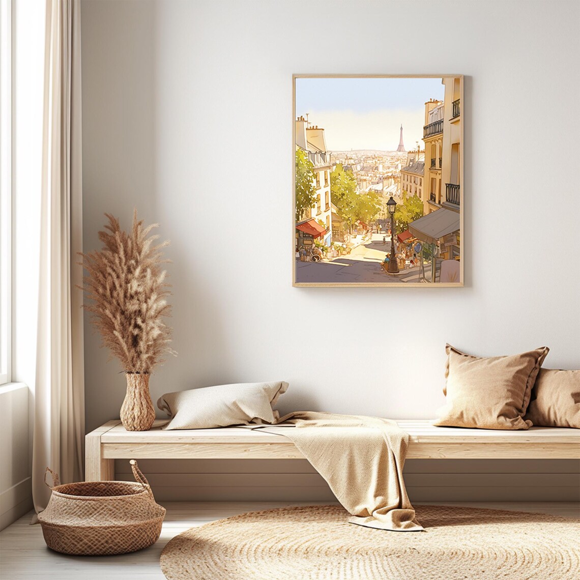 Paris Montmartre Street Eiffel Tower View Watercolor City Poster - Image 3