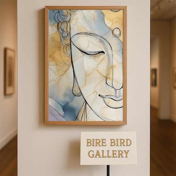 Abstract Buddha Face Line Art Gold Marble Zen Serene Style Poster