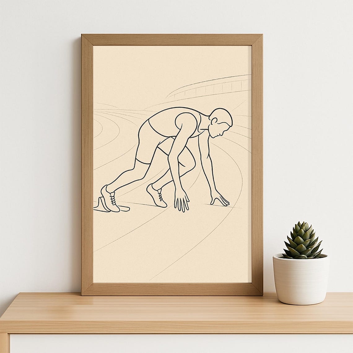 Minimalist Runner Line Art Sprinter Starting Blocks Track Poster