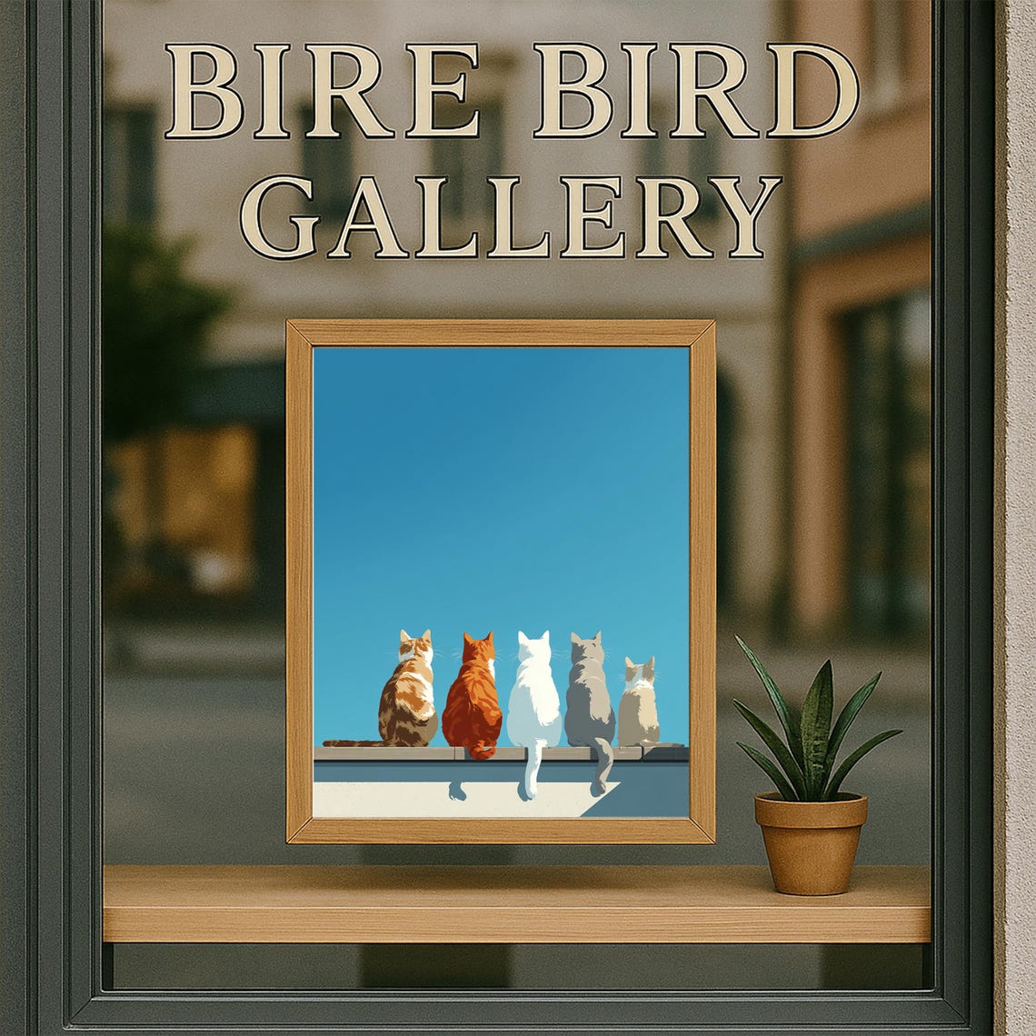 Minimalist Five Cats on a Wall Blue Sky Modern Cat Lovers Poster - Image 5