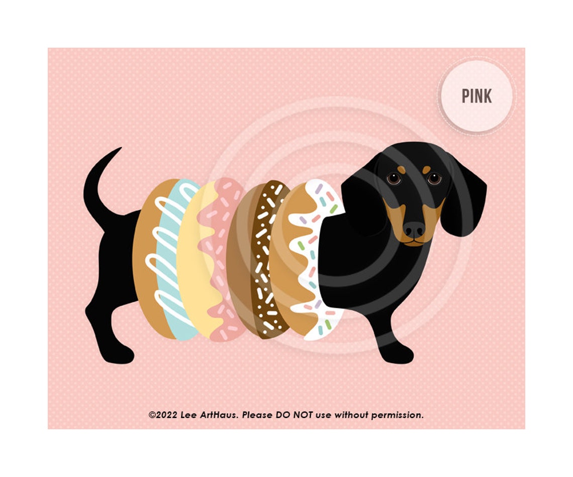Dachshund Donut Costume Dessert Rings Pink Sweet Funny Dog Poster
