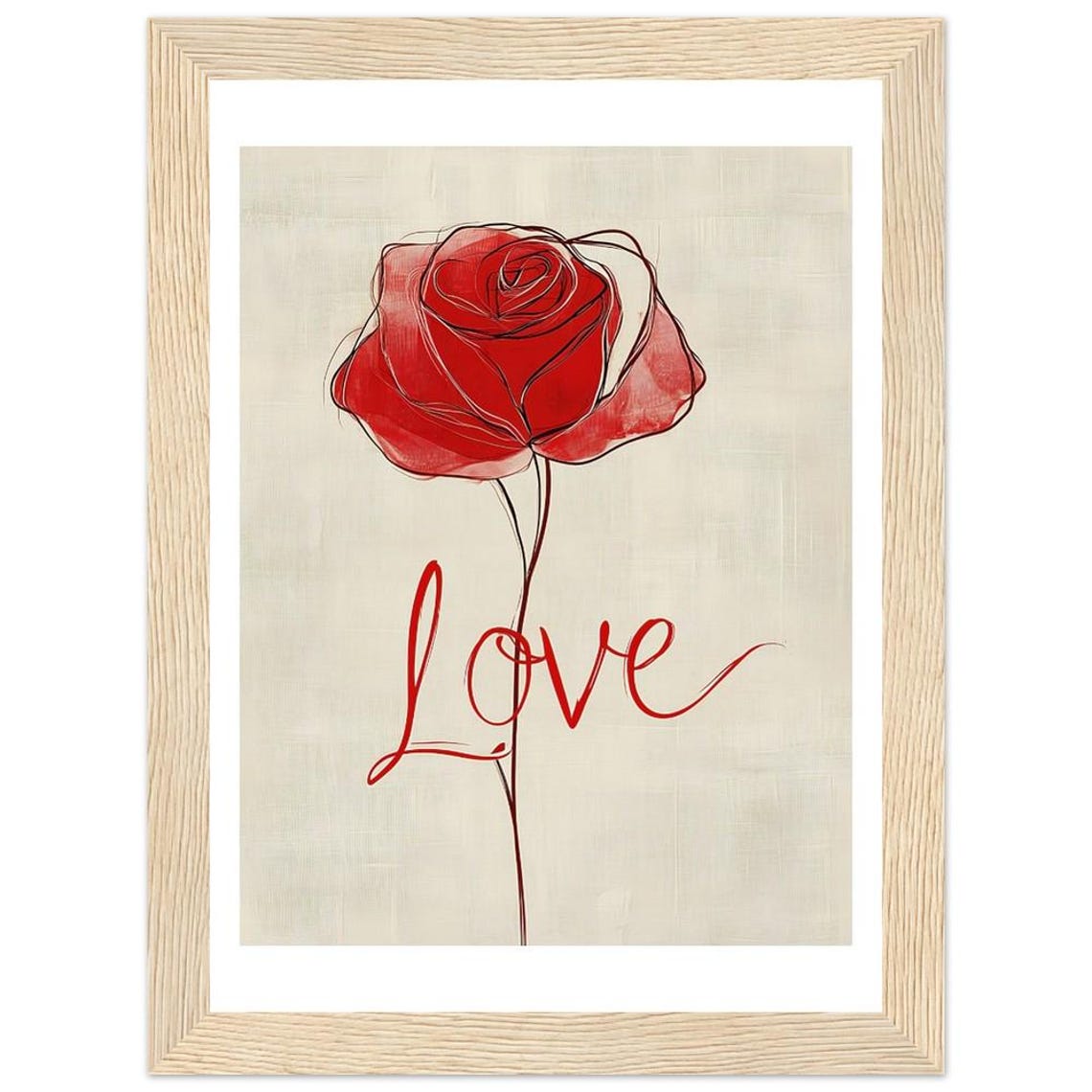 Red Rose Love Script Minimalist Romantic Line Art Wall Print - Image 3