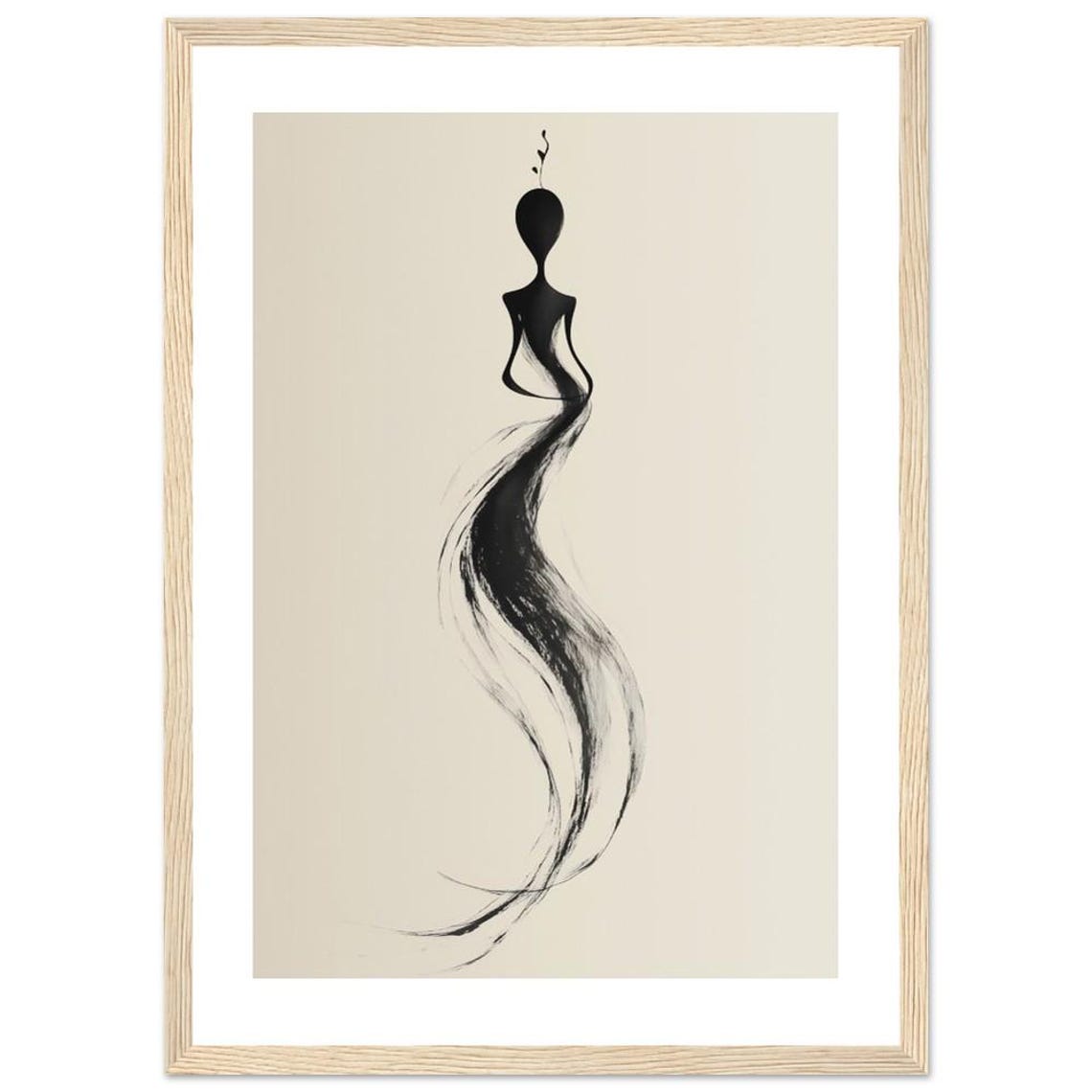 Abstract Black Ink Flowing Figure Meditative Modern Art Print
