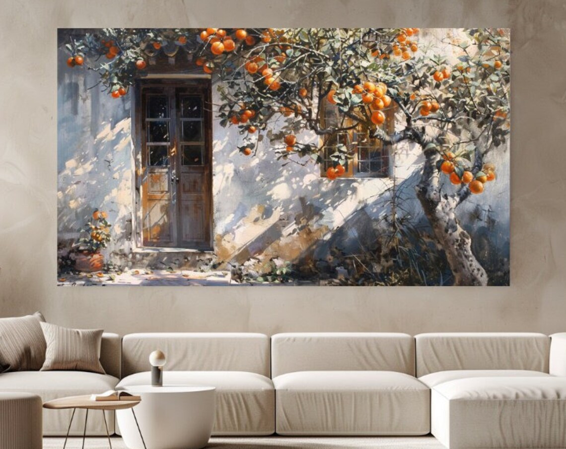Orange Tree Courtyard Art Print, Nature Decor