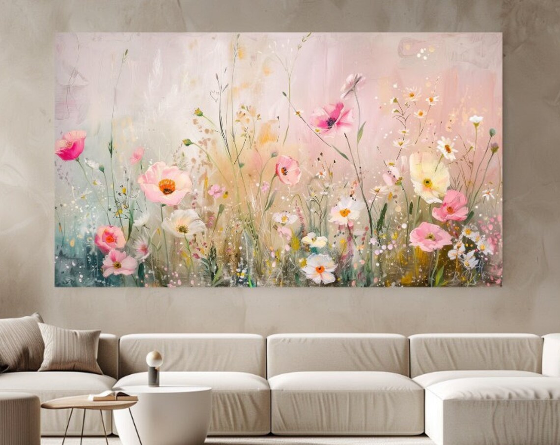 Wild Spring Flowers Pink Pastel Colours Art Print
