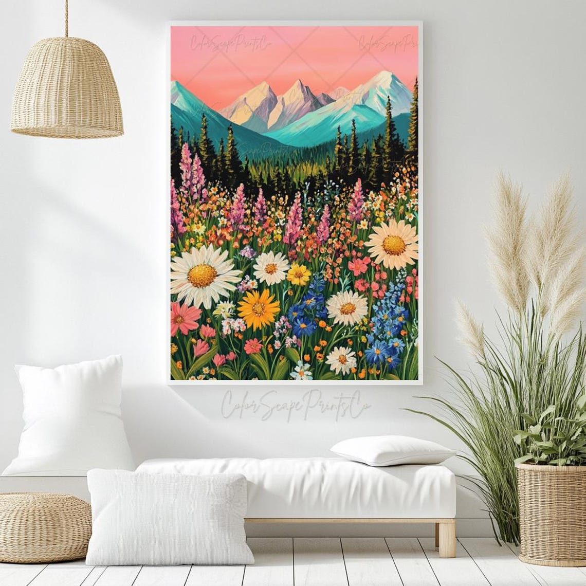 Wildflower Mountain Sunset Daisy Lupine Meadow Landscape Poster - Image 4