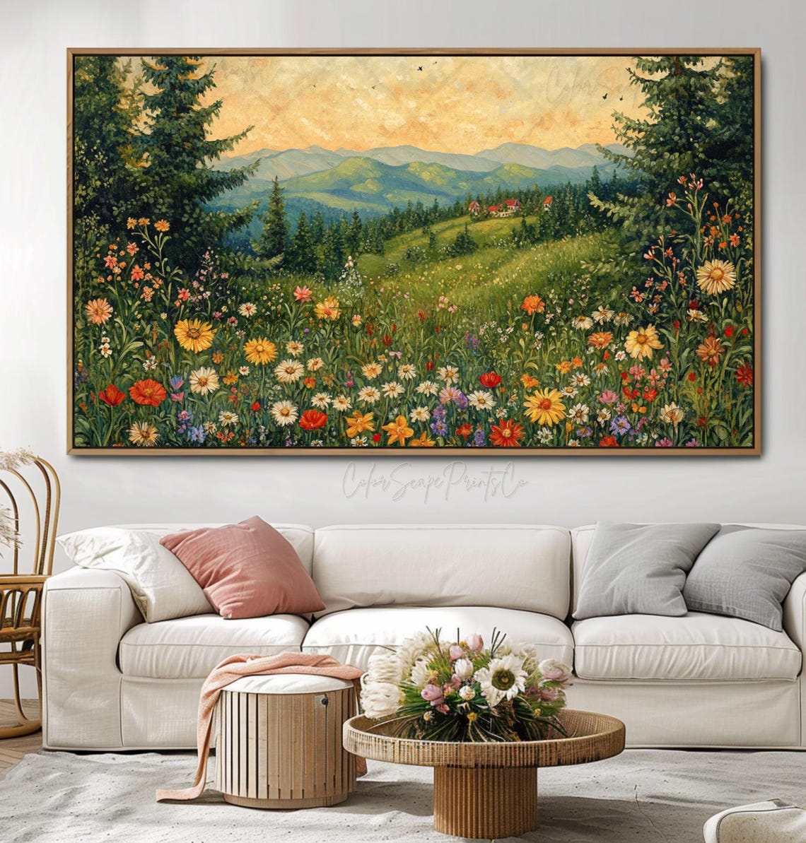 Wildflower Field Painting Vintage Garden Painting Sunset Painting Botanical Landscape Print Sunset Landscape Wall Art Botanical Floral Art - Image 4