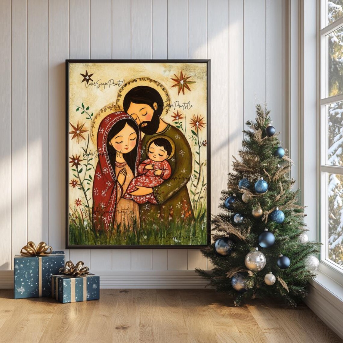 Holy Family Nativity Folk Art Mary Joseph Jesus Christmas Poster - Image 2