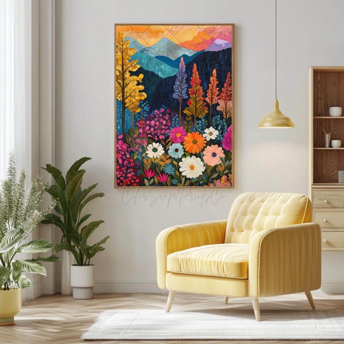 Wildflower Meadow Mountain Sunset Colorful Landscape Wall Art - Image 2
