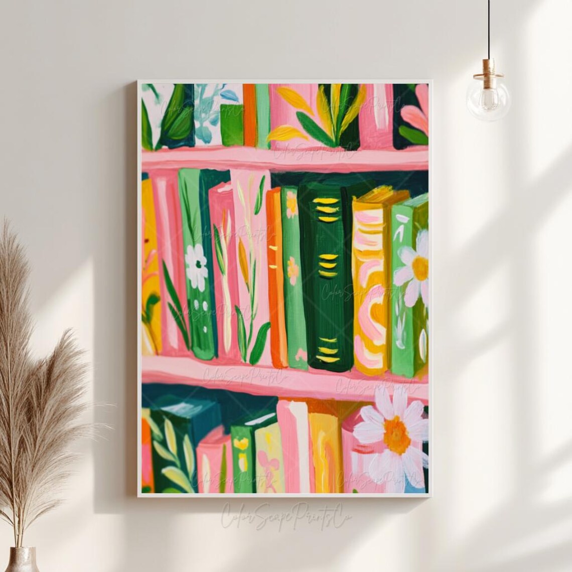 Book Stack Painting, Pastel Bookshelf Art Print - Image 3