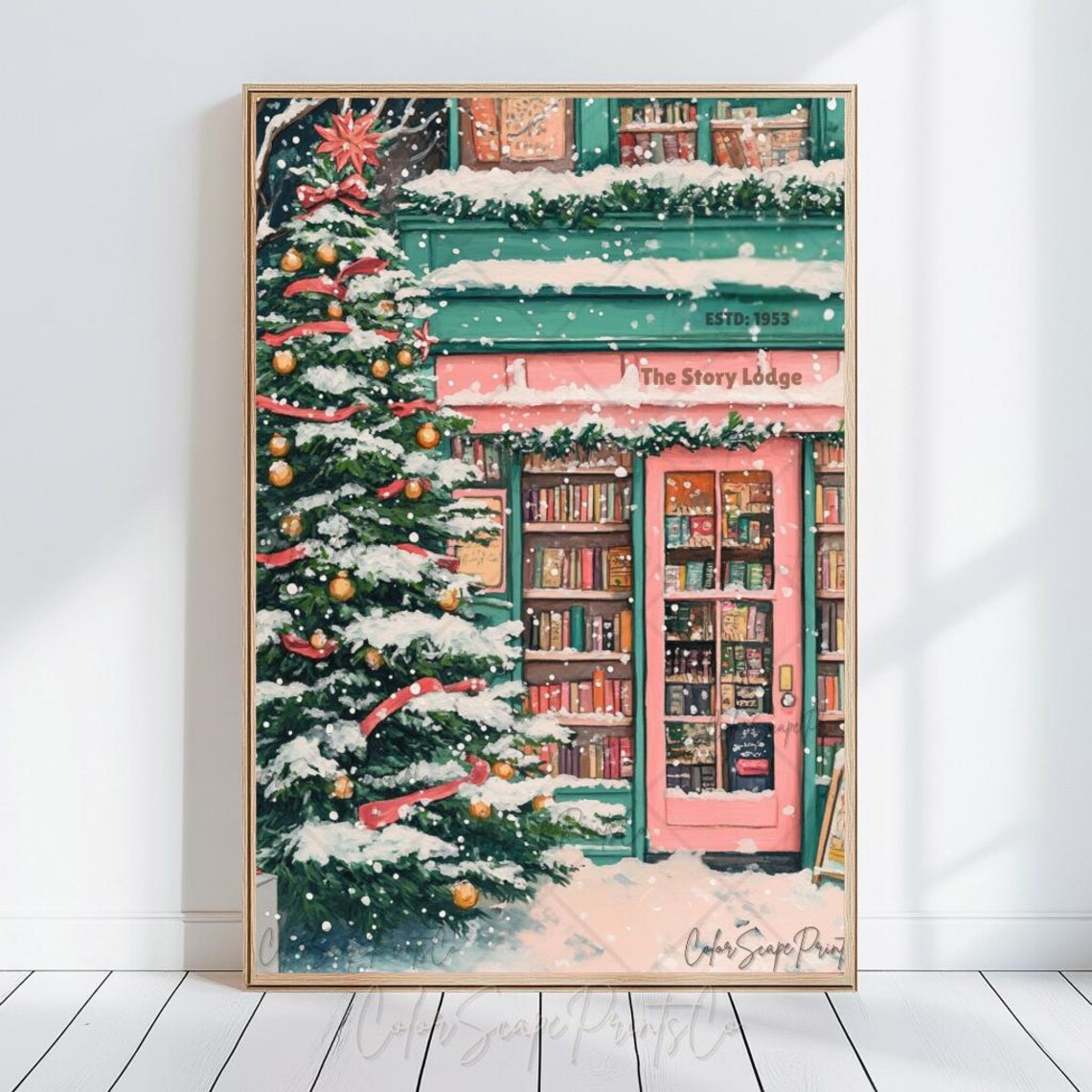 Winter Bookstore Anime Style New York Art Print - Image 4