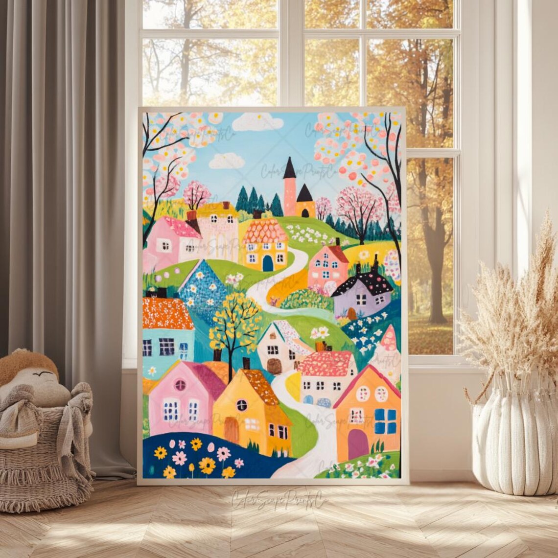 Spring Village Easter Countryside Art Print - Image 3