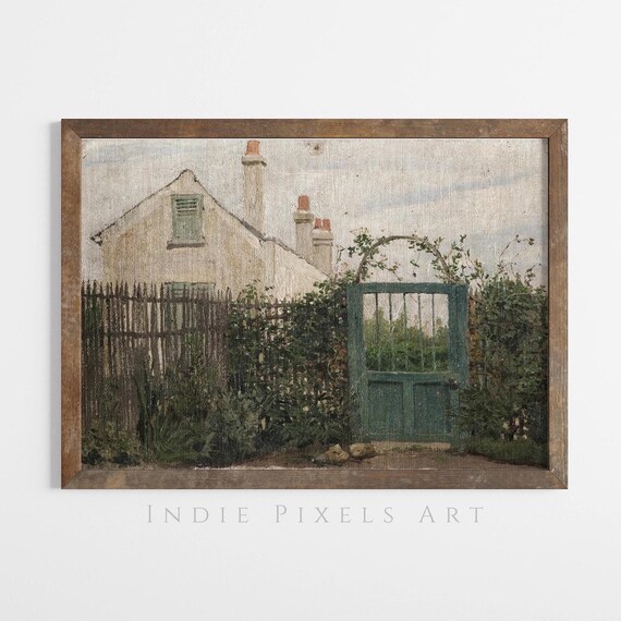 Vintage Garden Gate Country Cottage Door Antique Painting Wall Art