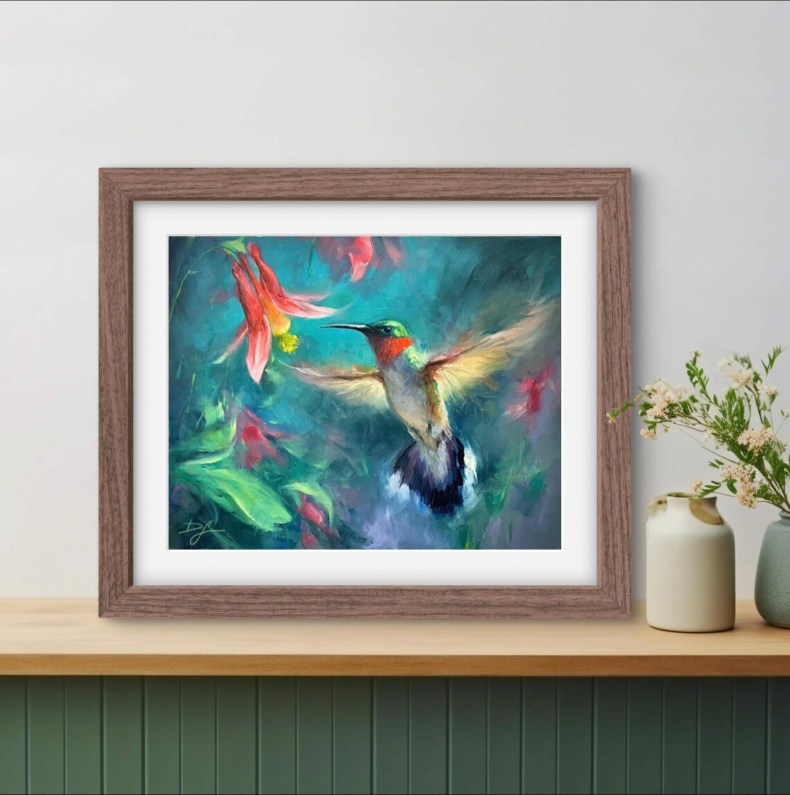 Ruby-Throated Hummingbird Art Print, Cottagecore Decor - Image 2