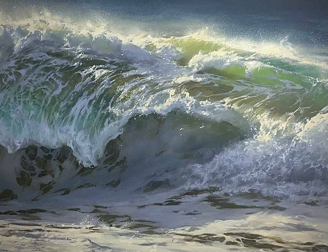 Barreling Emerald Ocean Wave Close Up Luminous Seascape Poster - Image 2