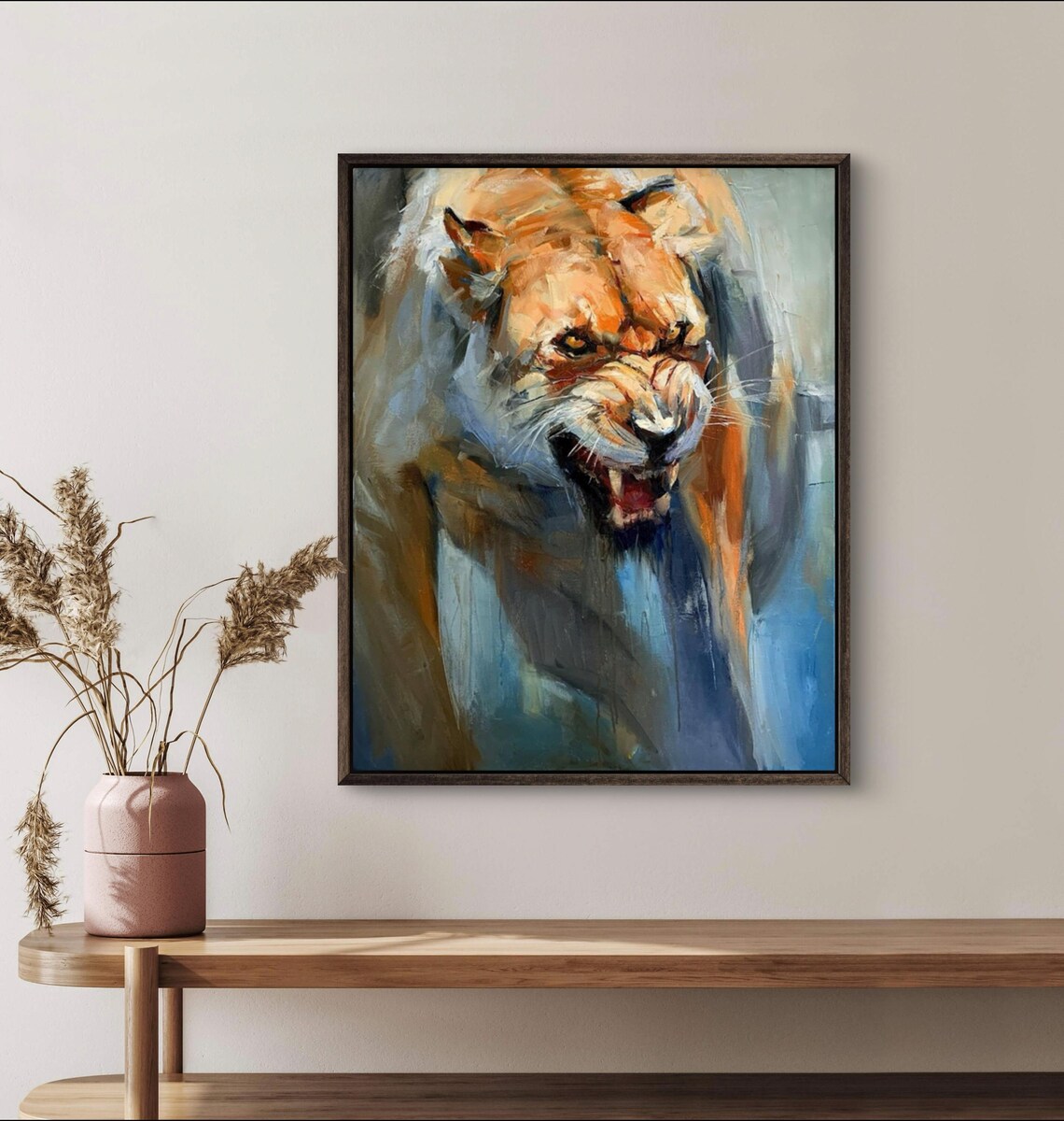 Fierce Snarling Lion Wild Big Cat Oil Painting Wildlife Poster - Image 3