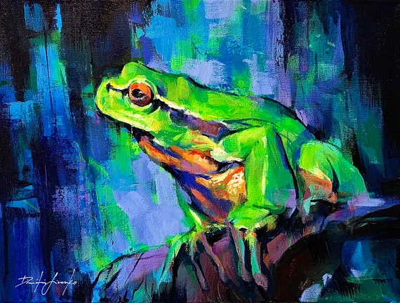 Art Print The Thinker Paper Colorful Green Tree Frog Wall Art Forest Wildlife Animals Painting Bathroom Whimsical Home Decor