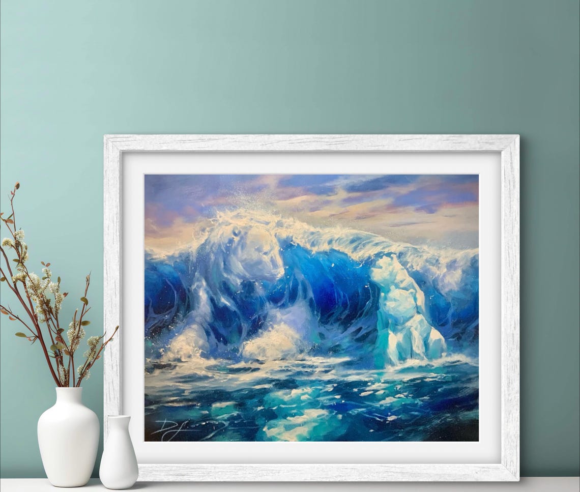 Two Polar Bears Facing Across Arctic Ocean Waves Painting Poster - Image 2
