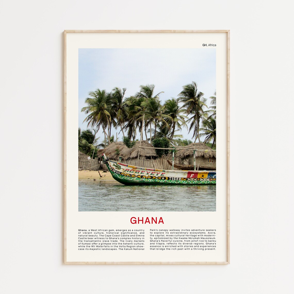 Minimalist Ghana Travel Photo Poster Featuring a Painted Fishing Boat