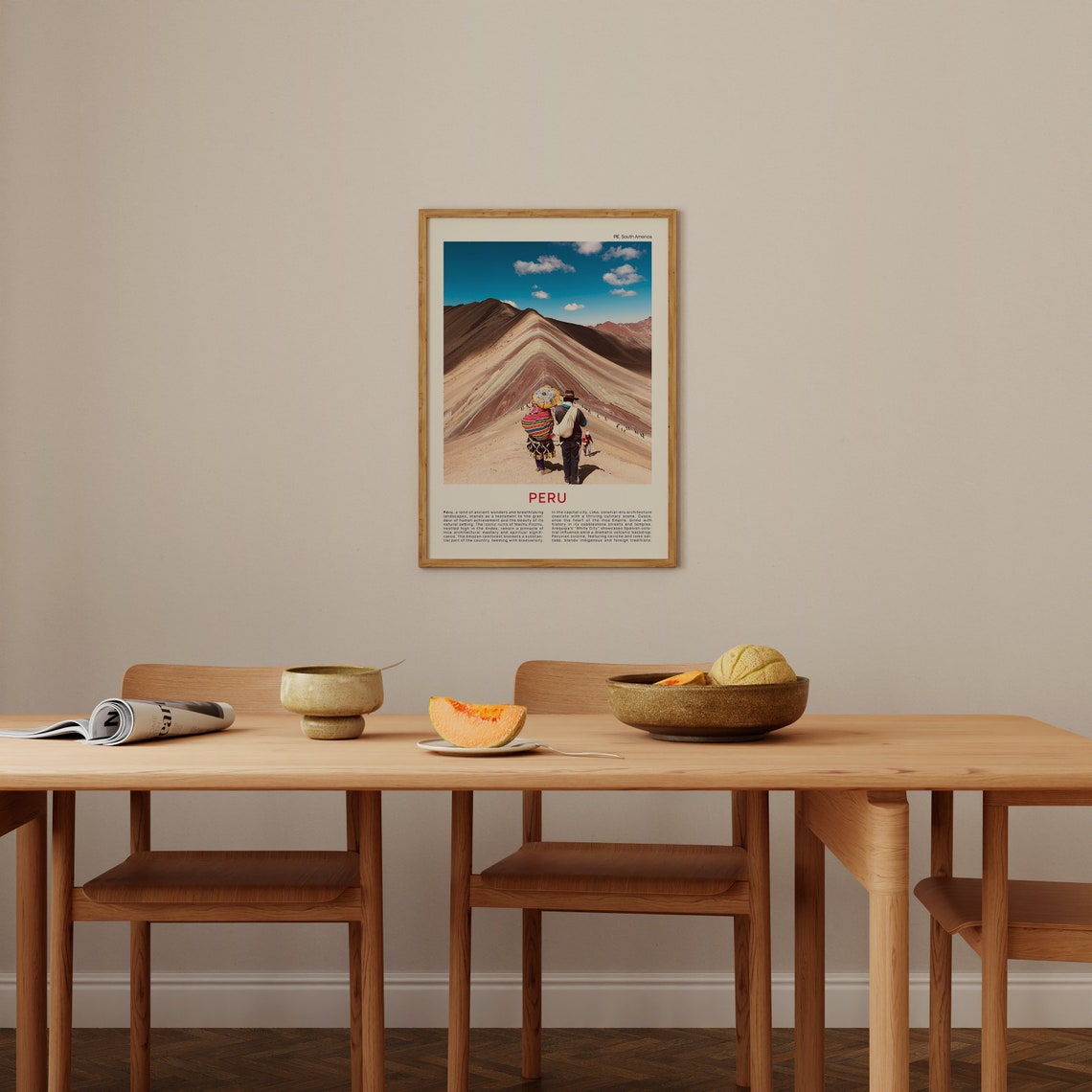Peru Rainbow Mountain Vinicunca Striped Andes Hikers Blue Sky Poster - Image 4