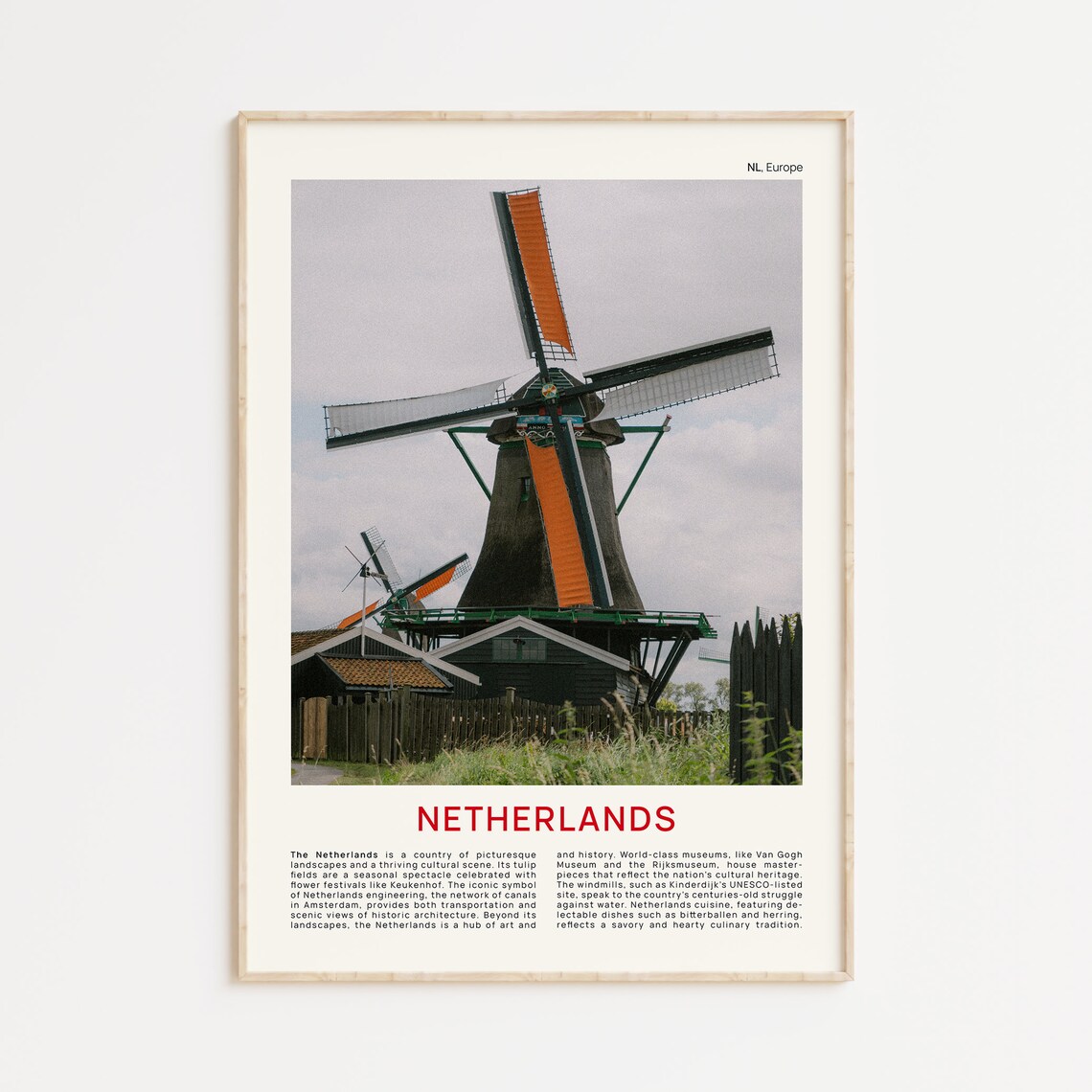 Netherlands Dutch Windmill Kinderdijk Film Photo Travel Poster