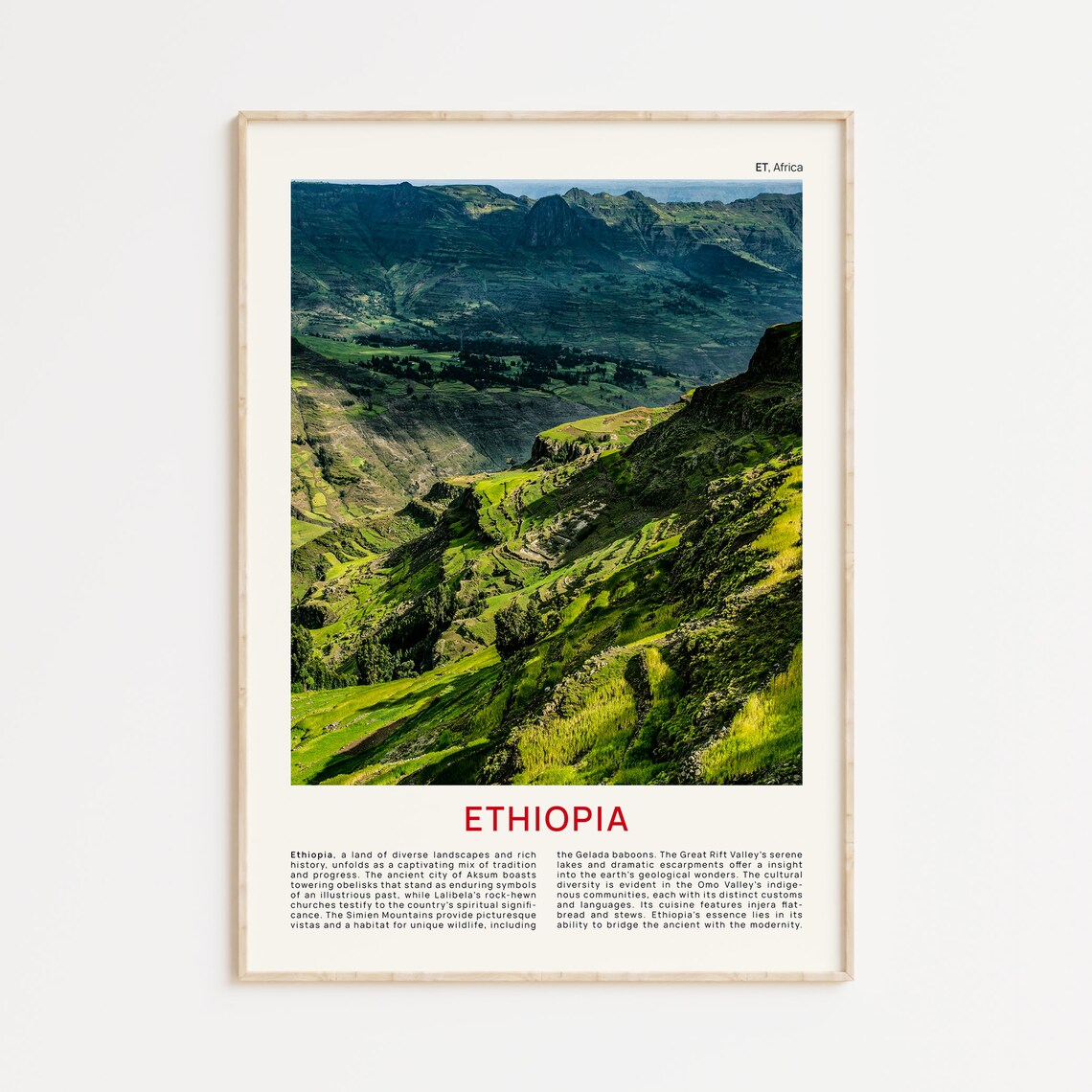Ethiopia Green Mountain Valleys Simien Landscape Travel Poster