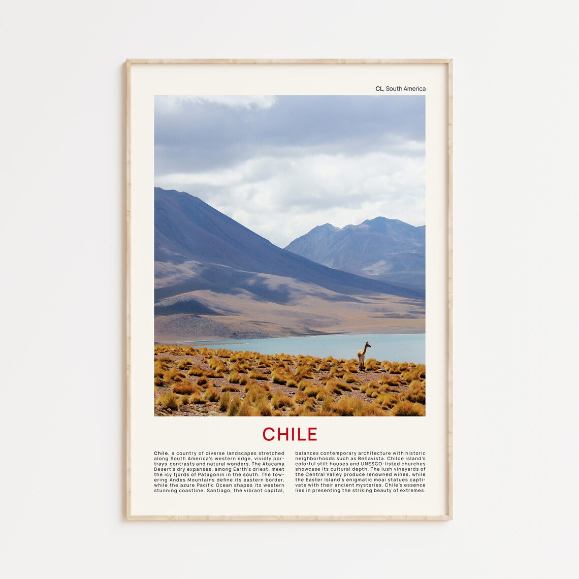 Minimalist Chile Travel Photo Poster Featuring a Guanaco in the Altiplano