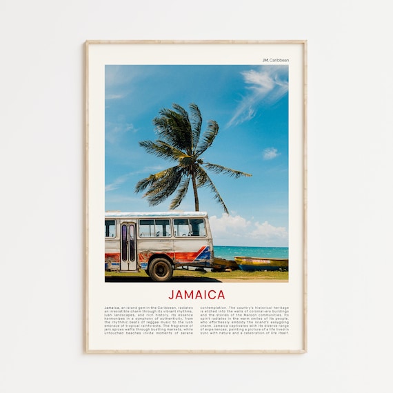 Jamaica Beach Bus Palm Tree Caribbean Film Photo Travel Poster