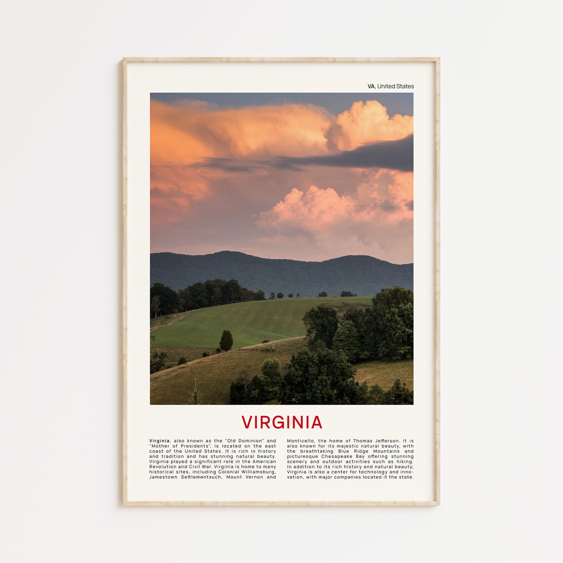 Virginia USA Film Photo Blue Ridge Sunset Landscape Travel Poster