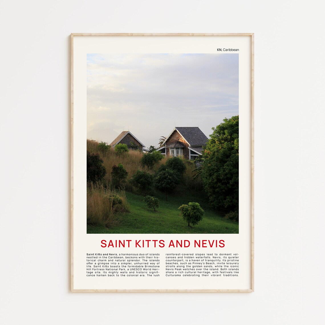 Saint Kitts and Nevis Colonial Cottages Caribbean Island Poster