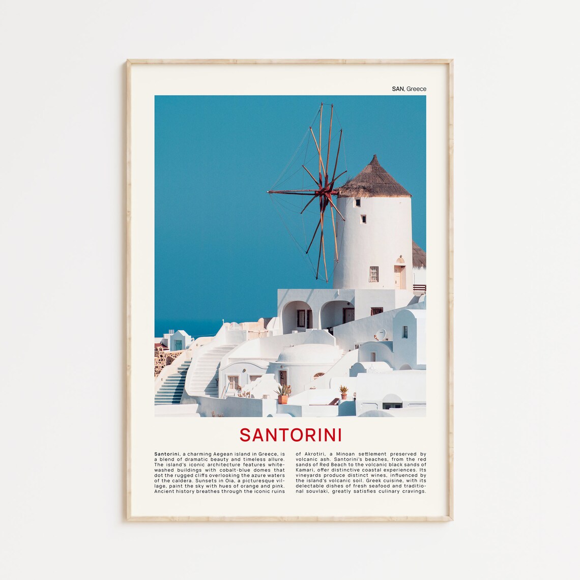 Santorini Greece Windmill Whitewashed Village Photo Travel Poster